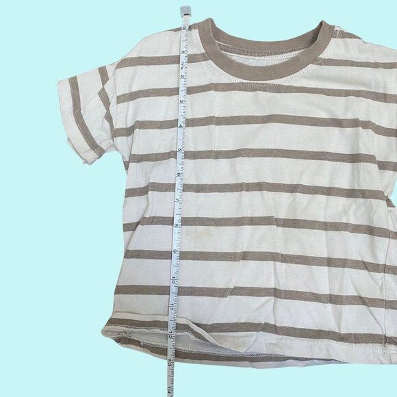 Grayson Mini Neutral Striped Toddler T-Shirt Beige & White 3T – Soft Cotton Tee - Picture 3 of 6